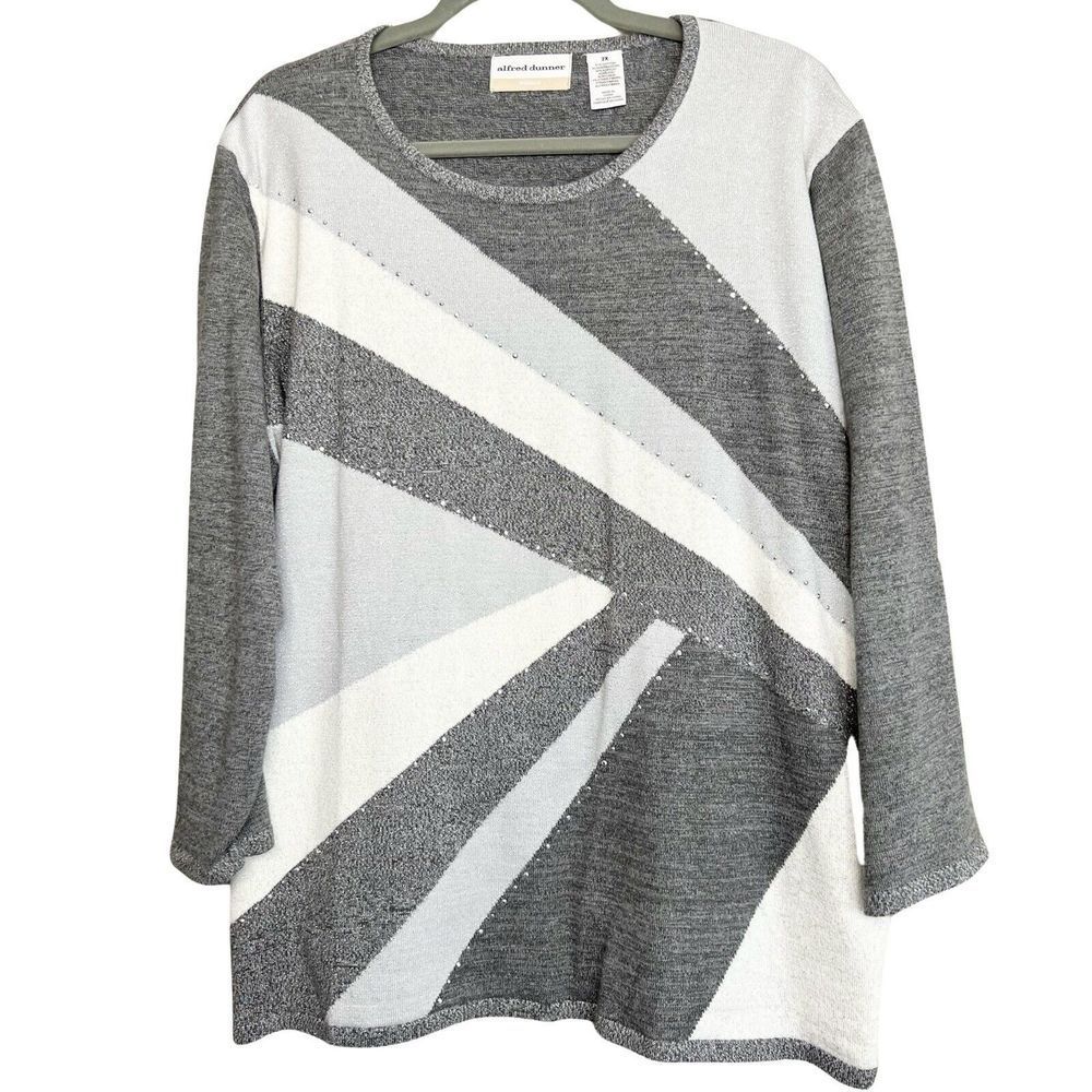 Alfred Dunner NWT Gray White Silver Long Sleeve Sweater Womens Plus Size 2X